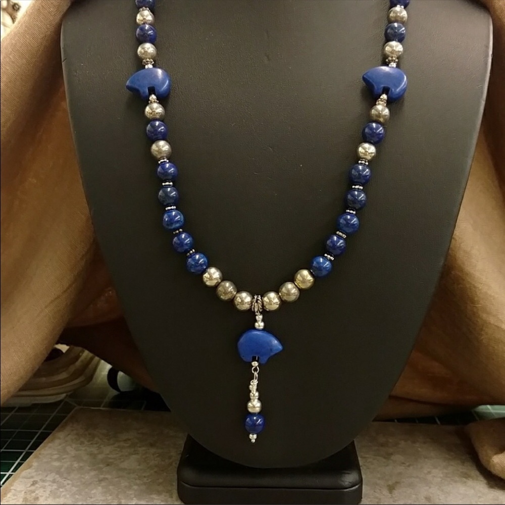 Vintage Zuni bear and sterling necklace